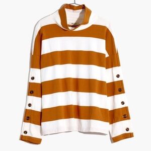 Madewell Striped Button-Sleeve Turtleneck Top in Rich Amber